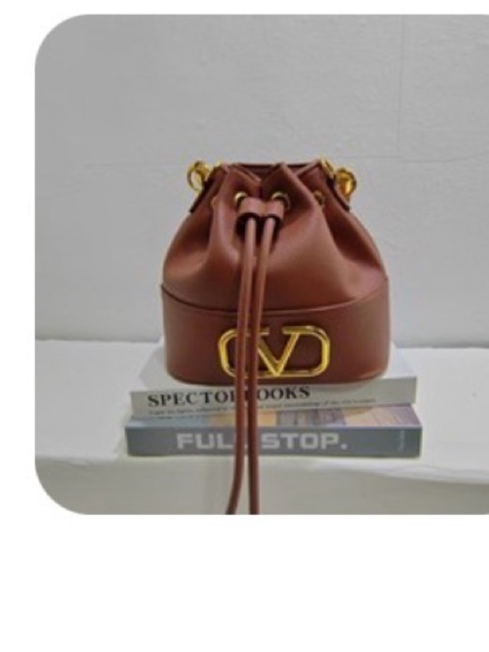 Valentino Garavani Brown Leather VLogo Mini Drawstring Bucket Bag
